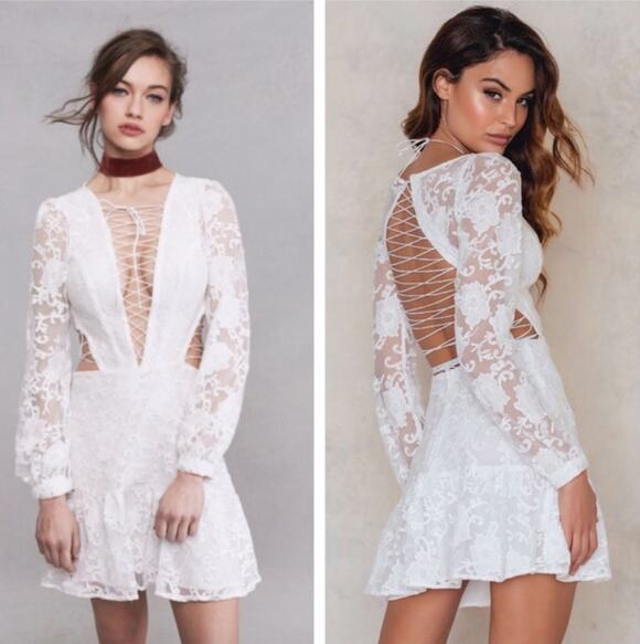For Love And Lemons Dresses & Skirts - For Love & Lemons Jolene Lace Up Dress White And Bridal Shower Bachelorette sz S